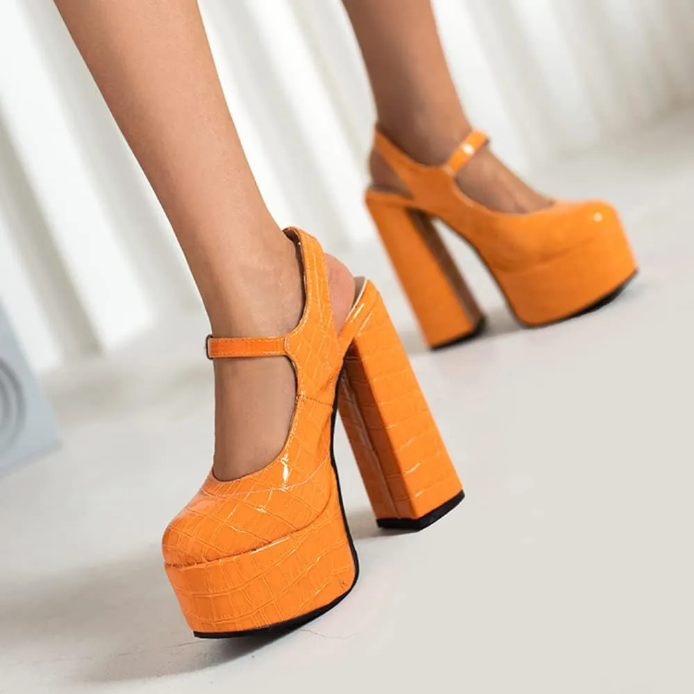 MRKEWUNEY Womens Platform Mary Janes Chunky High Heel Ankle Strap Slingback Mary Janes
