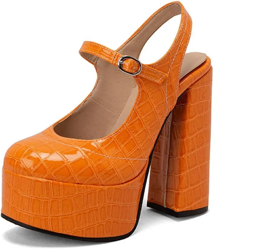 MRKEWUNEY Womens Platform Mary Janes Chunky High Heel Ankle Strap Slingback Mary Janes