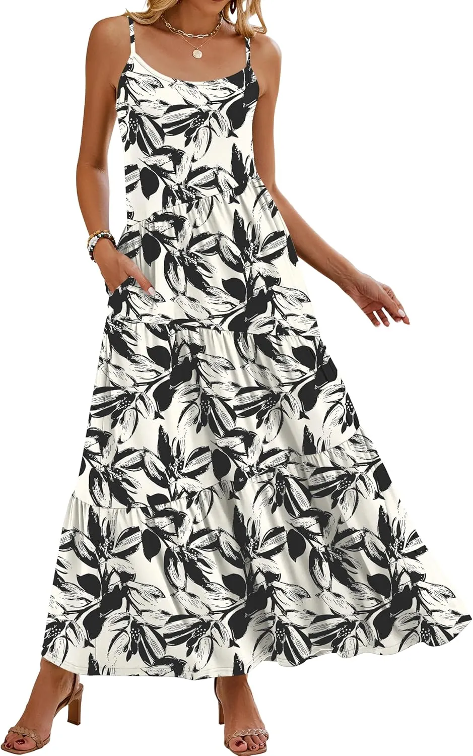 Naggoo Womens Summer Sleeveless Maxi Dresses Casual Beach Spaghetti Strap Long Dress Sundresses