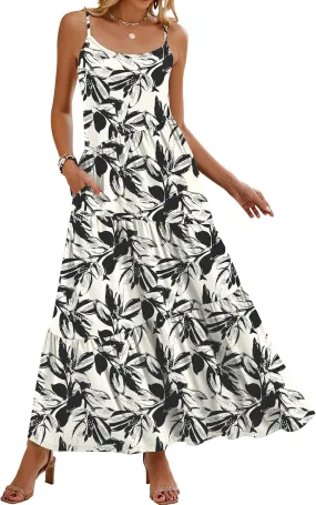 Naggoo Womens Summer Sleeveless Maxi Dresses Casual Beach Spaghetti Strap Long Dress Sundresses