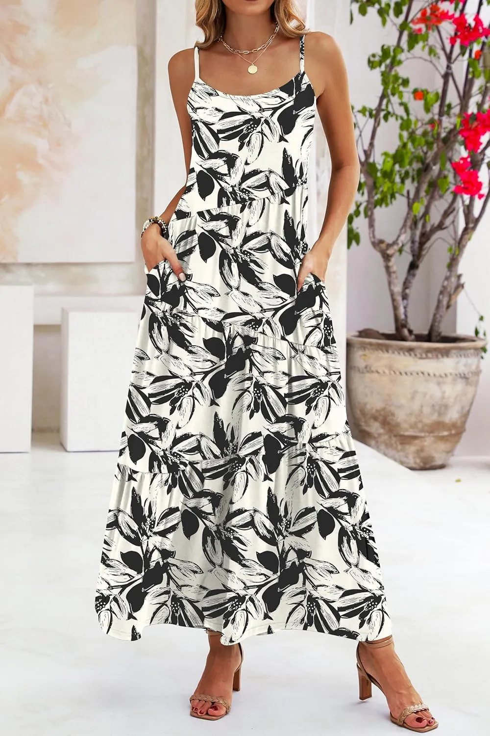 Naggoo Womens Summer Sleeveless Maxi Dresses Casual Beach Spaghetti Strap Long Dress Sundresses