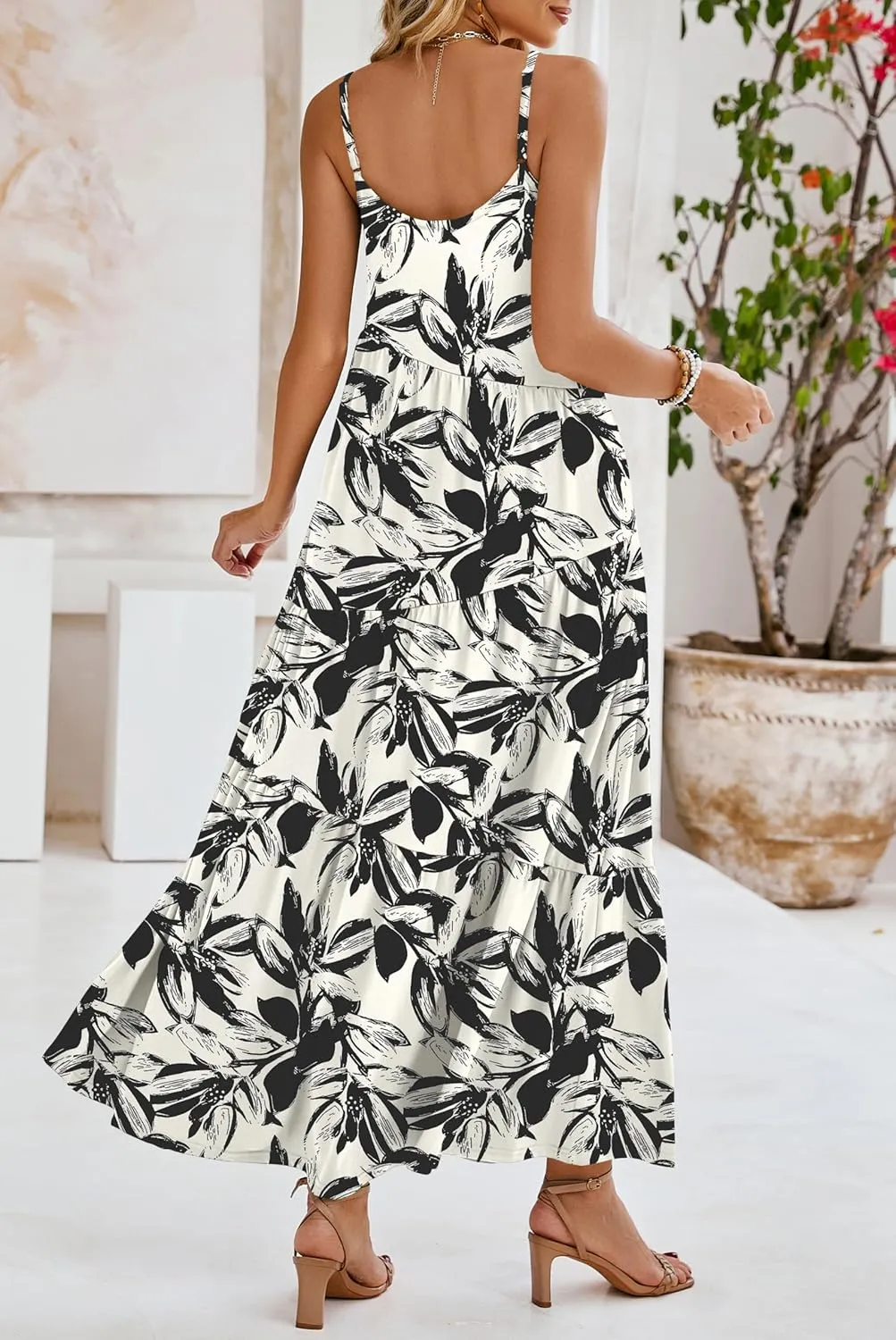 Naggoo Womens Summer Sleeveless Maxi Dresses Casual Beach Spaghetti Strap Long Dress Sundresses