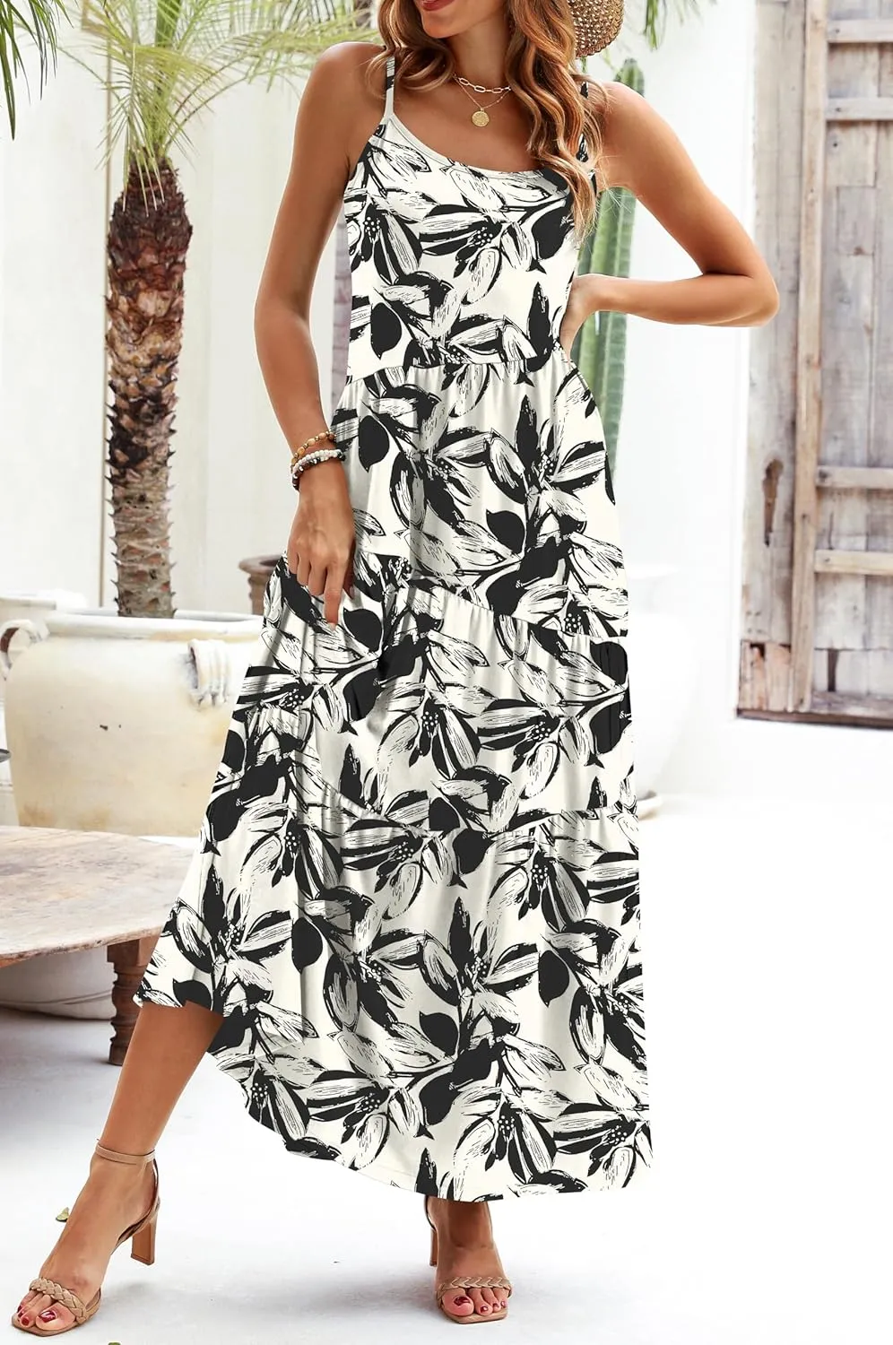Naggoo Womens Summer Sleeveless Maxi Dresses Casual Beach Spaghetti Strap Long Dress Sundresses