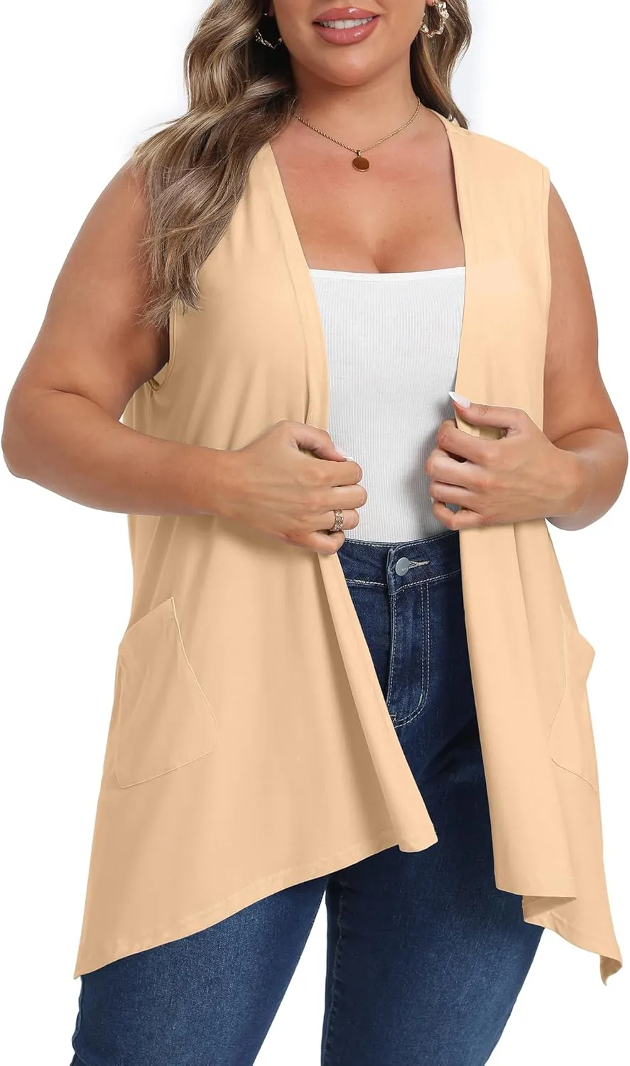 OLRIK Lightweight Plus Size Cardigan with Pocket Sleeveless Cardigans for Women Summer