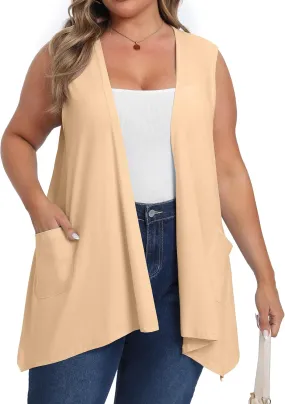 OLRIK Lightweight Plus Size Cardigan with Pocket Sleeveless Cardigans for Women Summer