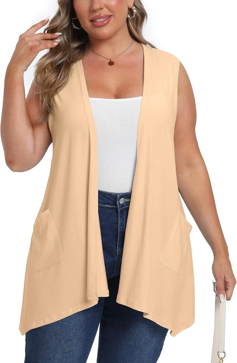 OLRIK Lightweight Plus Size Cardigan with Pocket Sleeveless Cardigans for Women Summer