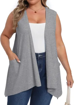 OLRIK Lightweight Plus Size Cardigan with Pocket Sleeveless Cardigans for Women Summer