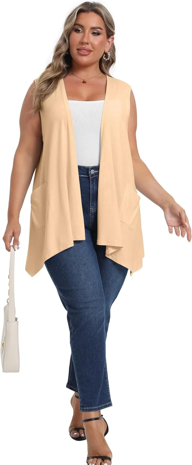 OLRIK Lightweight Plus Size Cardigan with Pocket Sleeveless Cardigans for Women Summer