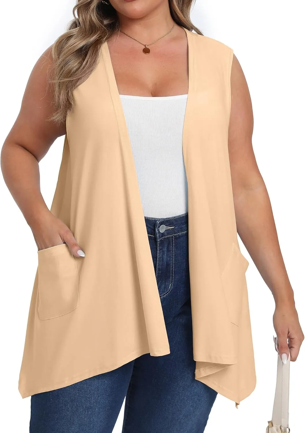 OLRIK Lightweight Plus Size Cardigan with Pocket Sleeveless Cardigans for Women Summer