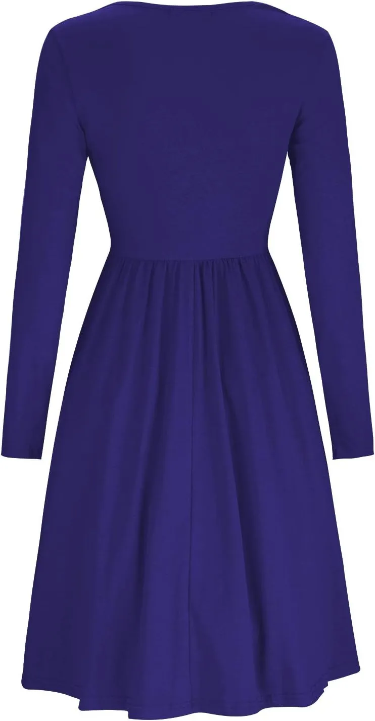 OUGES Women's V Neck Button Down Skater Dress with Pockets