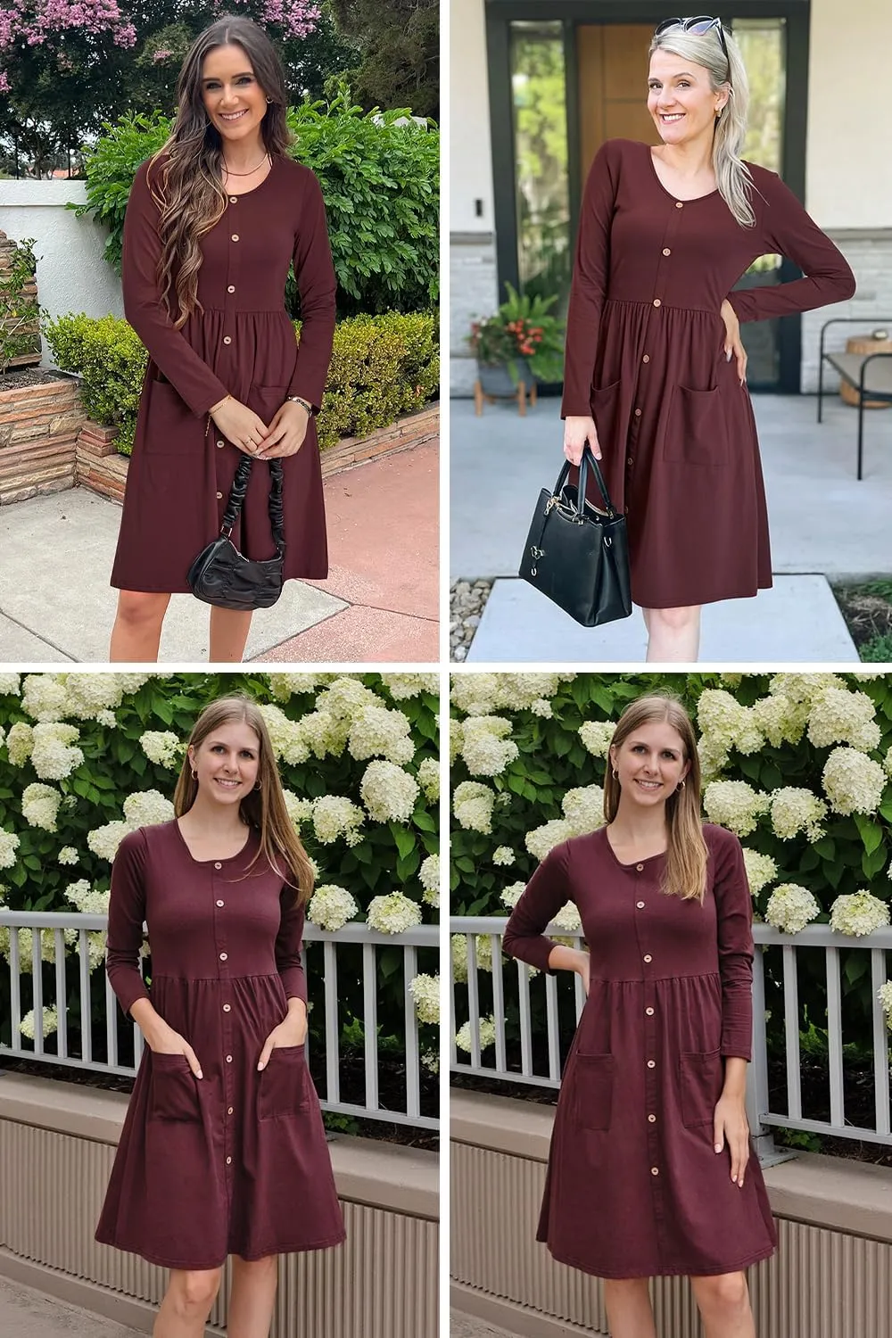 OUGES Women's V Neck Button Down Skater Dress with Pockets