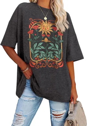 Oversized Tshirts for Women Flower Graphic Tees Short Sleeve Shirts 2025 Summer Casual Loose Fit Beach Tops