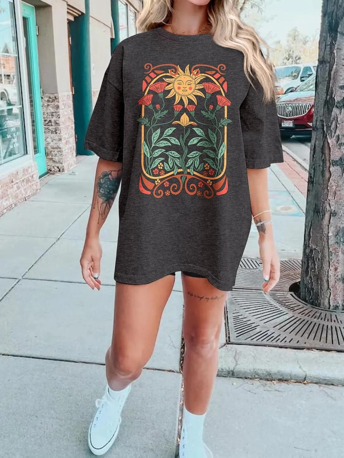 Oversized Tshirts for Women Flower Graphic Tees Short Sleeve Shirts 2025 Summer Casual Loose Fit Beach Tops
