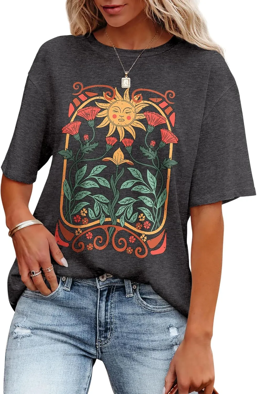 Oversized Tshirts for Women Flower Graphic Tees Short Sleeve Shirts 2025 Summer Casual Loose Fit Beach Tops
