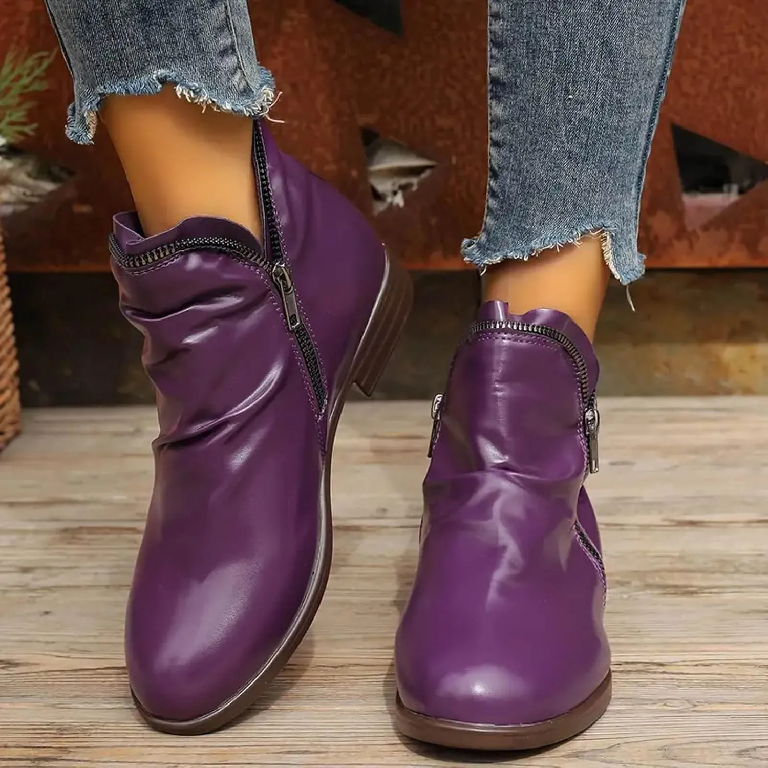 peqiut Womens Cowboy Boots Square Toe Thick Heel Wide Calf Cowboy Boots Women Suede Warm Furry Snow Womens Boots