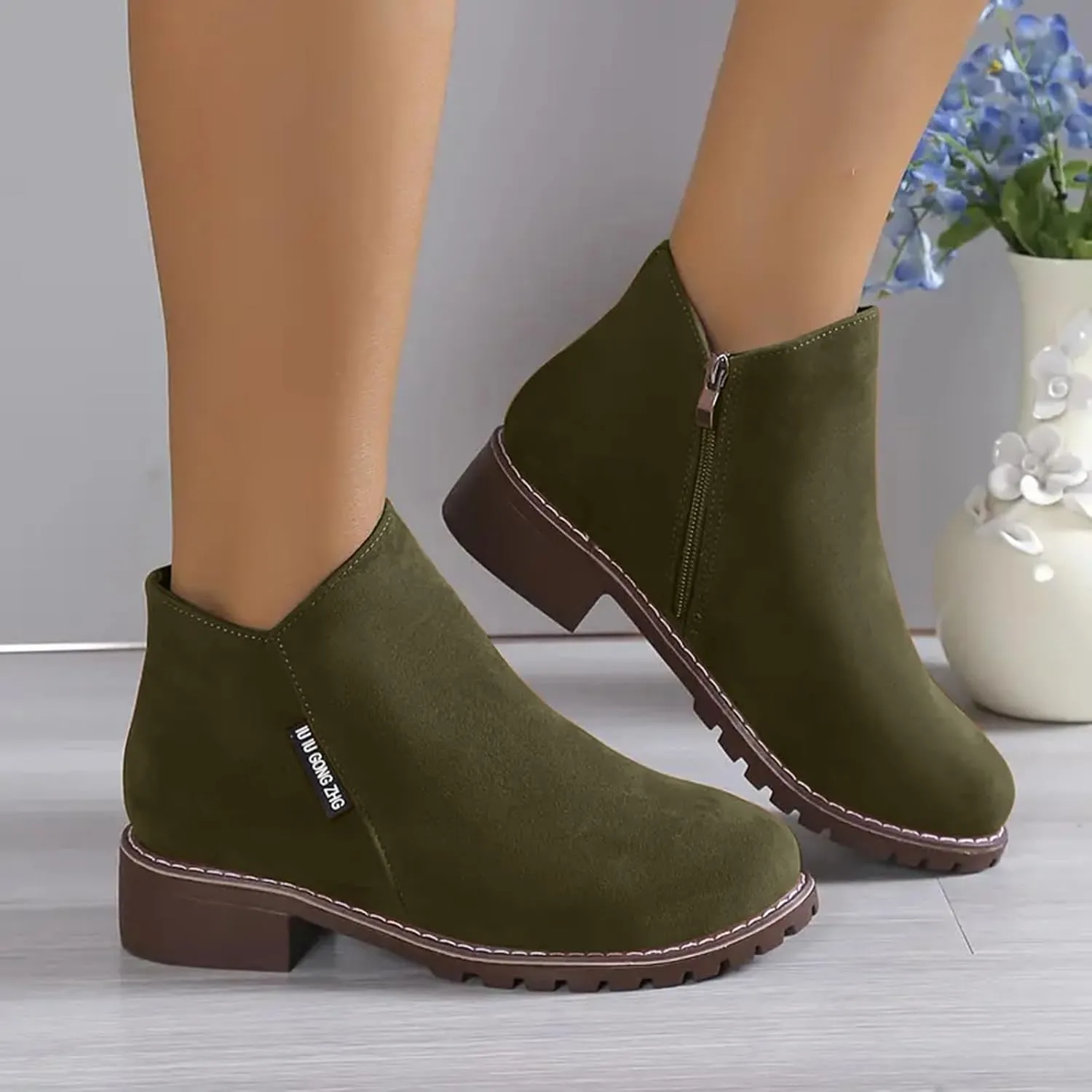 peqiut Womens Cowboy Boots Square Toe Thick Heel Wide Calf Cowboy Boots Women Suede Warm Furry Snow Womens Boots