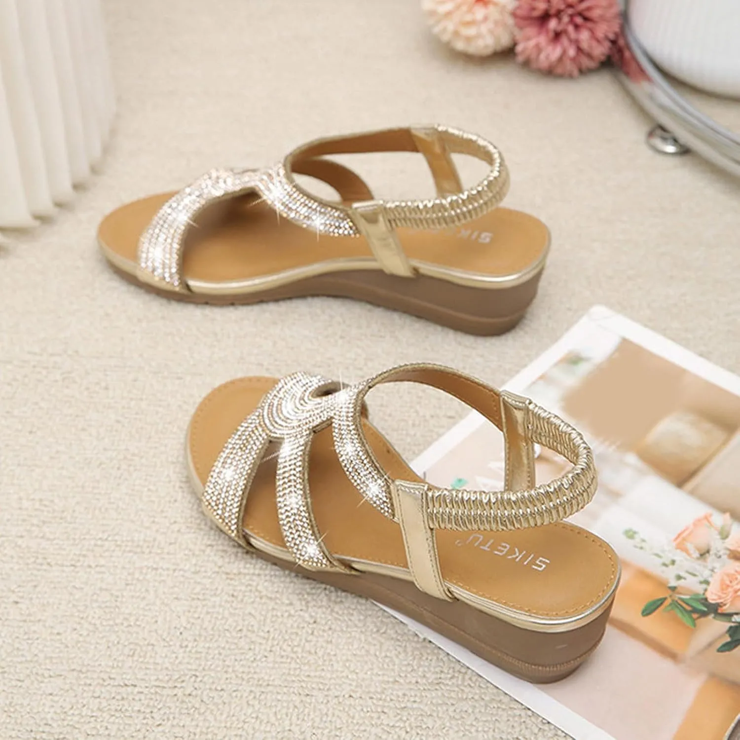 Platform Sandals for Women Womens Casual Slip on Summer Wedge Sandal Orthopedic Sandals with Arch Support
