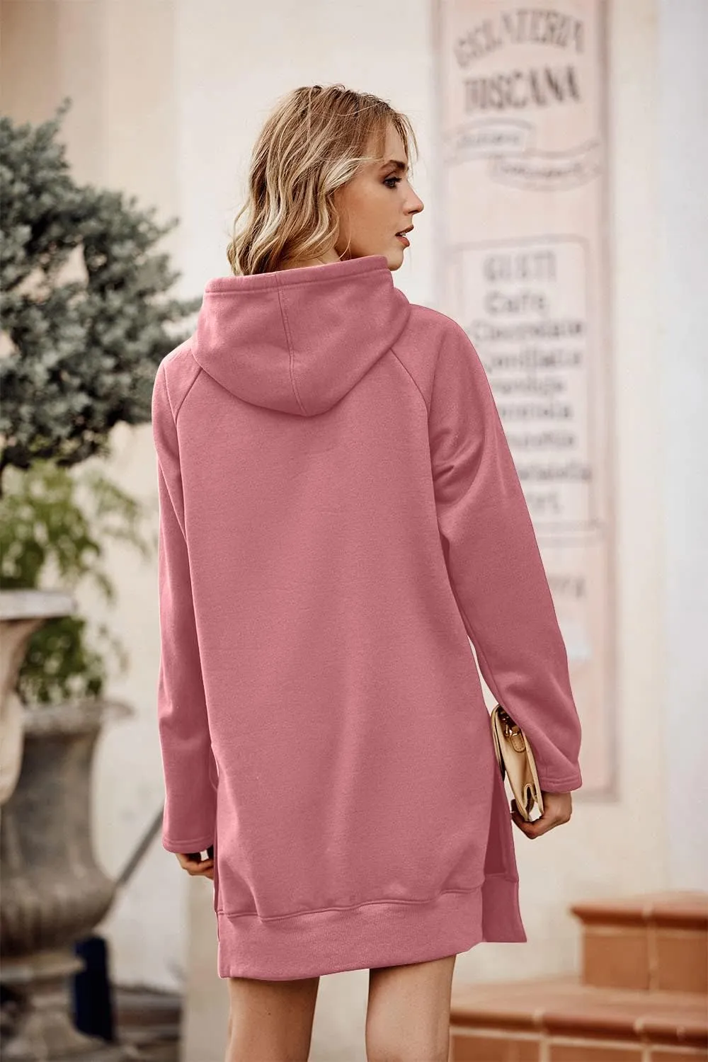 PRETTYGARDEN Women's Casual Pullover Sweatshirt Long Sleeve Split Hem Hoodie Dress with Kangaroo Pocket