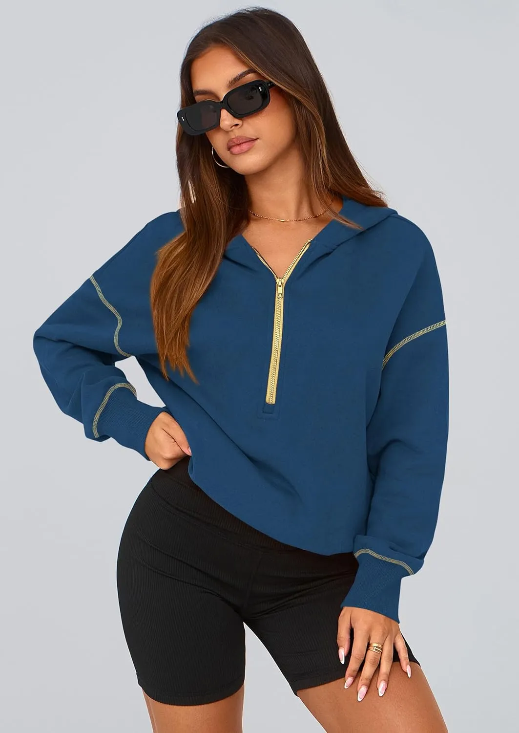 PRETTYGARDEN Women's Hooded Sweatshirts Long Sleeve Half Zip Cropped Hoodie Pullover Winter Fashion Clothes