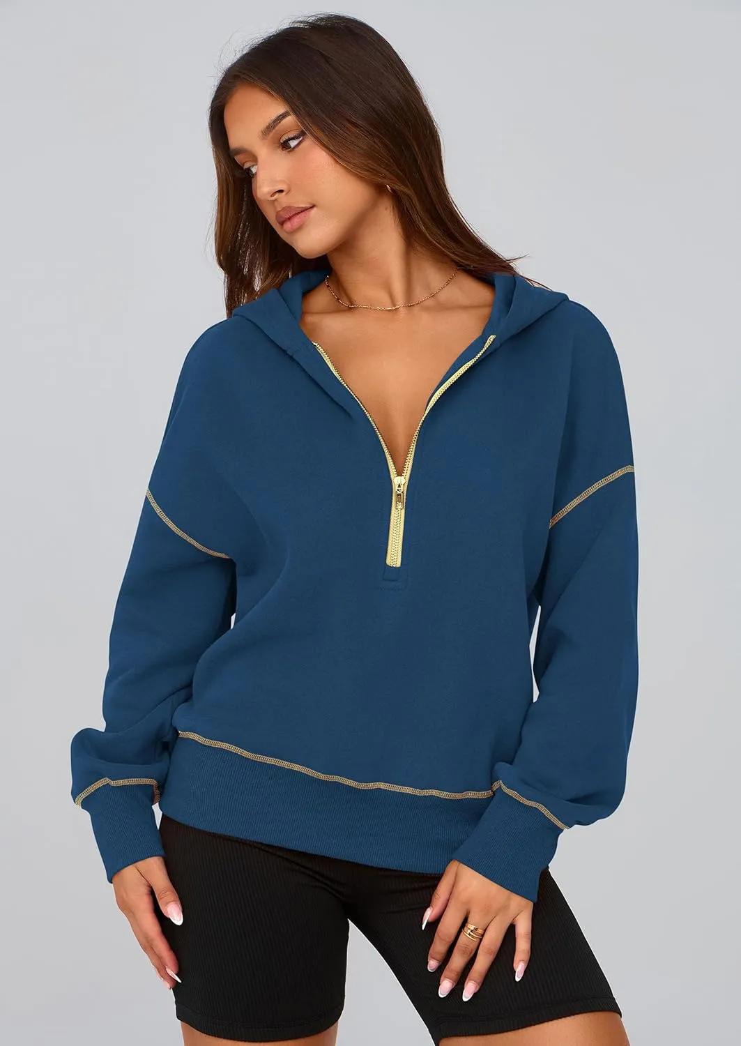 PRETTYGARDEN Women's Hooded Sweatshirts Long Sleeve Half Zip Cropped Hoodie Pullover Winter Fashion Clothes