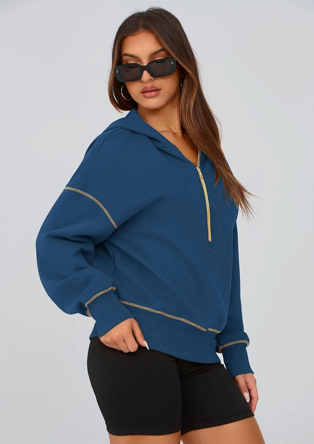 PRETTYGARDEN Women's Hooded Sweatshirts Long Sleeve Half Zip Cropped Hoodie Pullover Winter Fashion Clothes