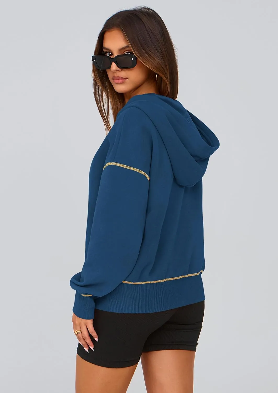 PRETTYGARDEN Women's Hooded Sweatshirts Long Sleeve Half Zip Cropped Hoodie Pullover Winter Fashion Clothes