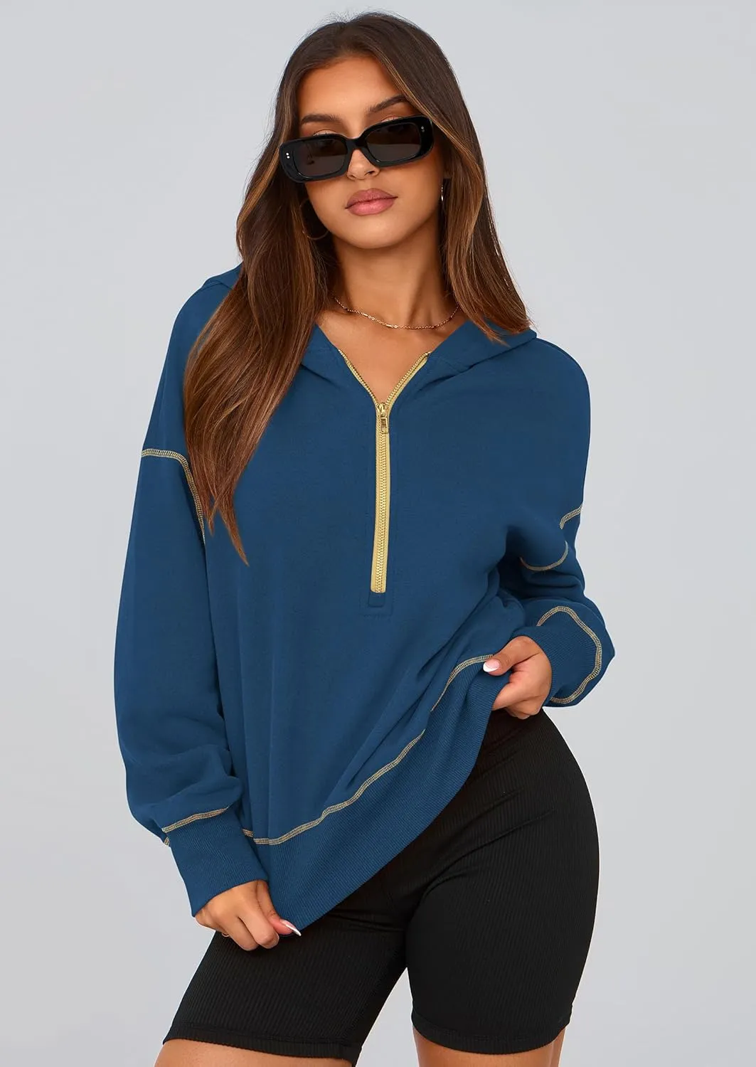 PRETTYGARDEN Women's Hooded Sweatshirts Long Sleeve Half Zip Cropped Hoodie Pullover Winter Fashion Clothes