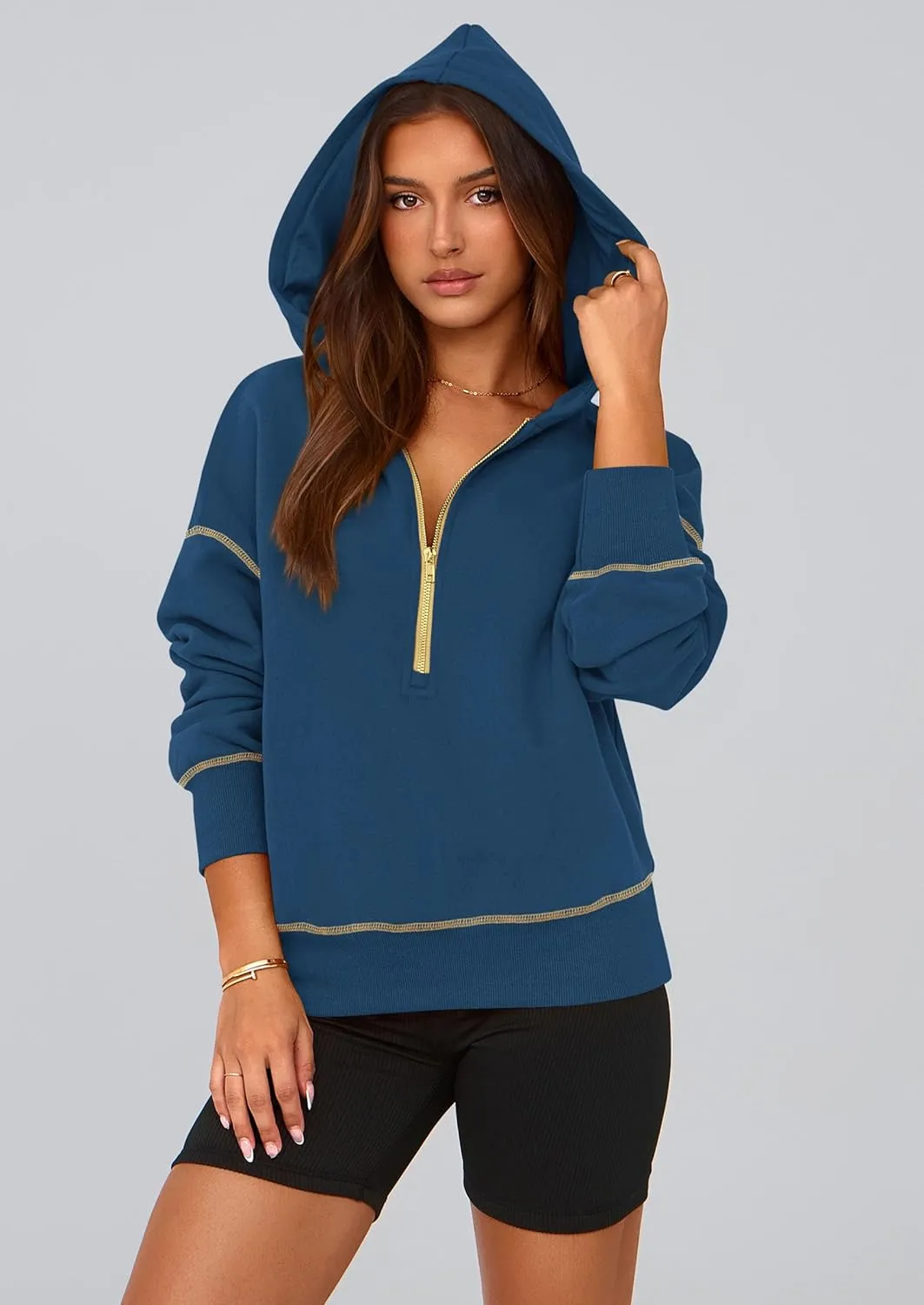 PRETTYGARDEN Women's Hooded Sweatshirts Long Sleeve Half Zip Cropped Hoodie Pullover Winter Fashion Clothes
