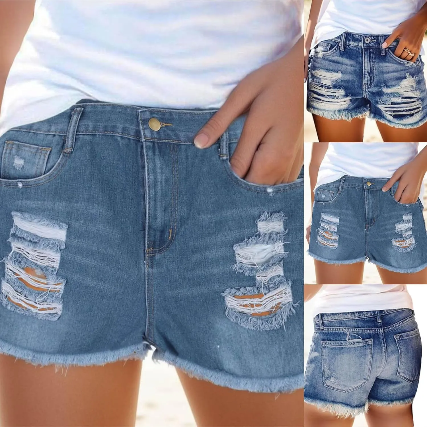Rvidbe Womens Shorts Jean Womens Ripped Denim Shorts Mid Rise Distressed Jean Shorts Casual Summer Stretchy Ripped Shorts