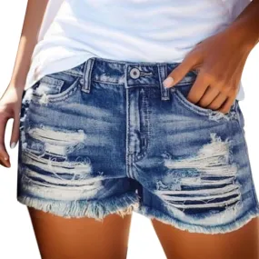 Rvidbe Womens Shorts Jean Womens Ripped Denim Shorts Mid Rise Distressed Jean Shorts Casual Summer Stretchy Ripped Shorts