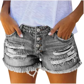 Rvidbe Womens Shorts Jean Womens Ripped Denim Shorts Mid Rise Distressed Jean Shorts Casual Summer Stretchy Ripped Shorts