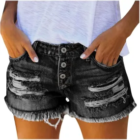 Rvidbe Womens Shorts Jean Womens Ripped Denim Shorts Mid Rise Distressed Jean Shorts Casual Summer Stretchy Ripped Shorts
