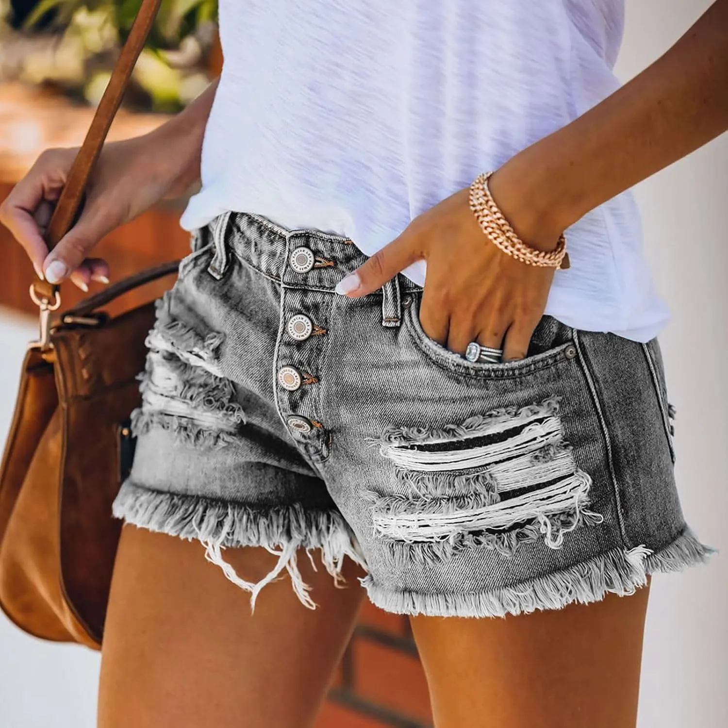 Rvidbe Womens Shorts Jean Womens Ripped Denim Shorts Mid Rise Distressed Jean Shorts Casual Summer Stretchy Ripped Shorts