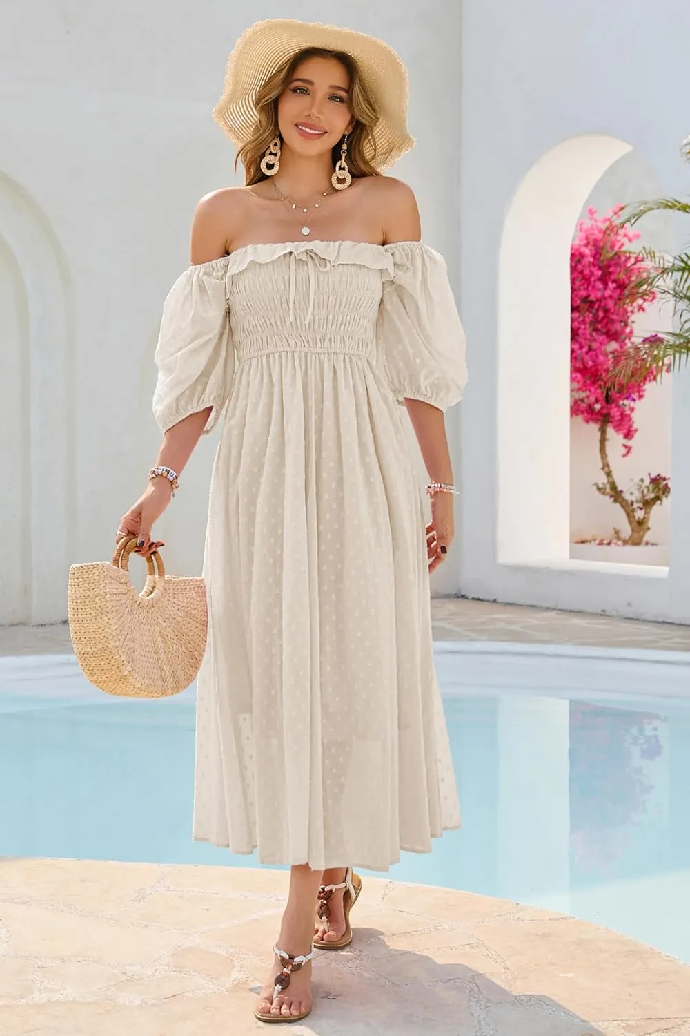 R.Vivimos Women Summer Half Sleeve Cotton Ruffled Vintage Elegant Backless A Line Flowy Long Dresses