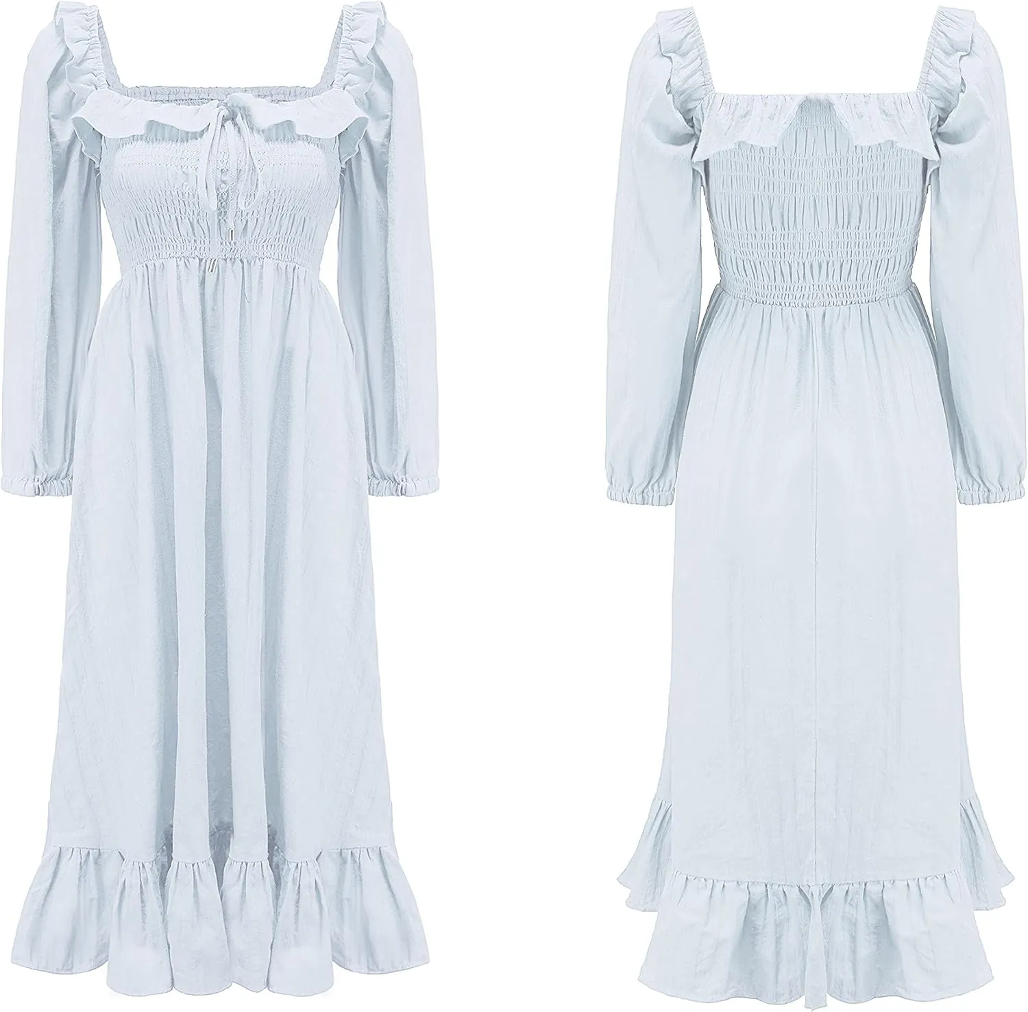 R.Vivimos Women's Linen Fall Long Sleeves Stripes Ruffled Boho Casual A-Line Flowy Midi Dresses