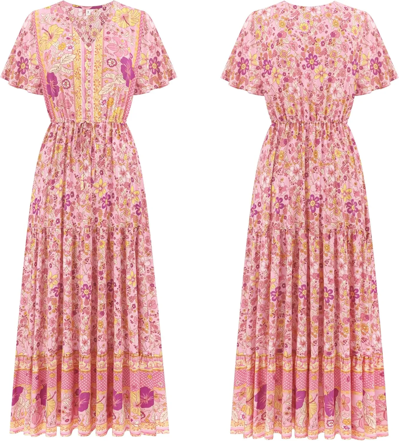 R.Vivimos Womens Summer Floral Print Cotton Short Sleeve Flowy Dress