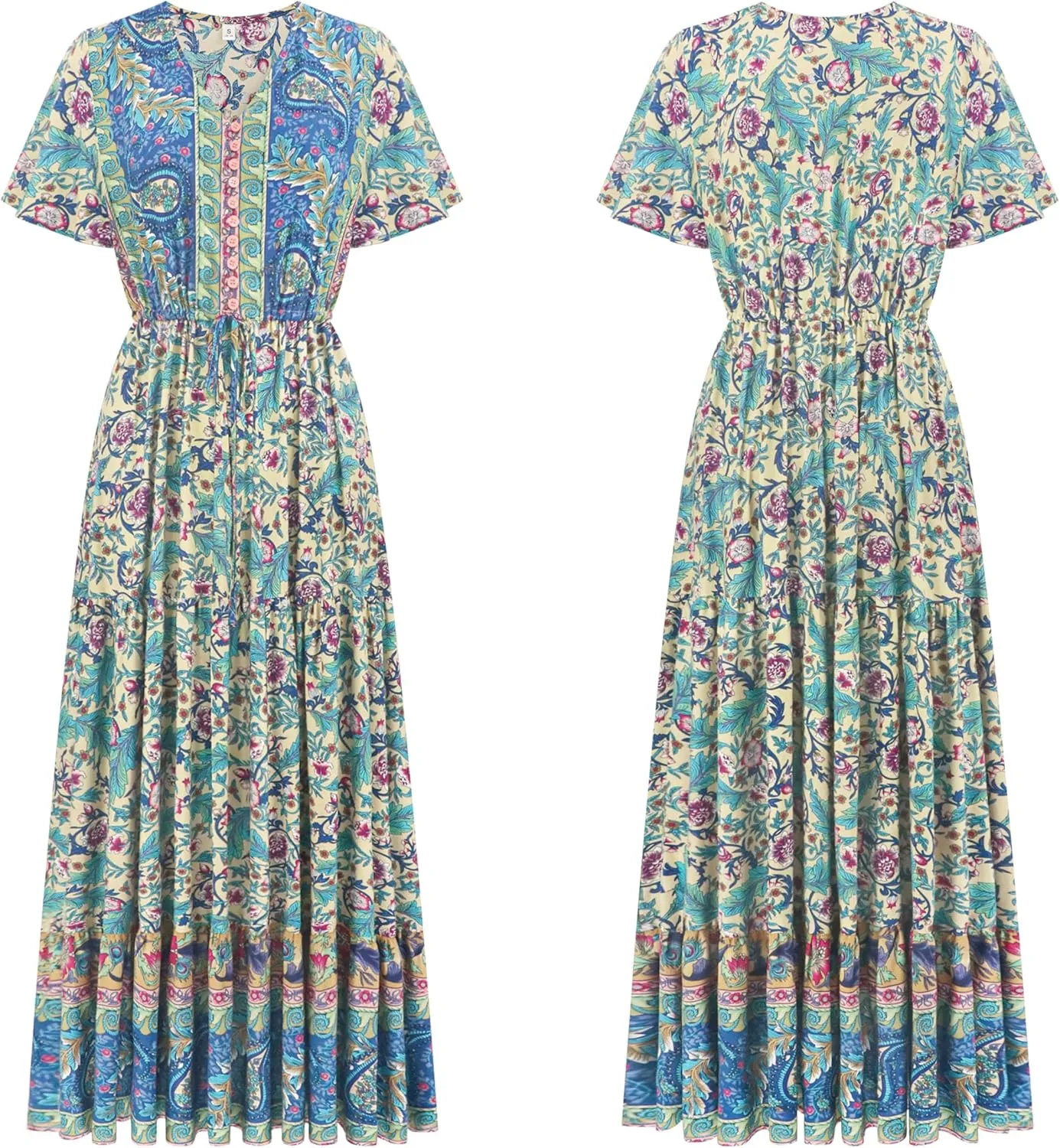 R.Vivimos Womens Summer Floral Print Cotton Short Sleeve Flowy Dress