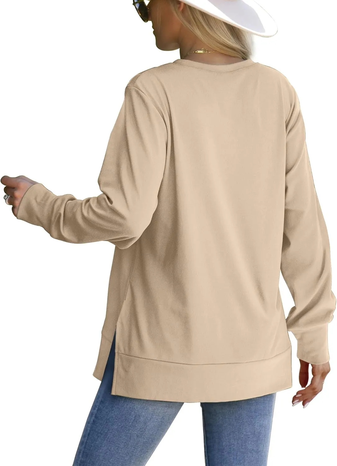 Saloogoe Sweatshirt for women Side Split Fall Fashion 2025 Long Sleeve Shirts Trending Now