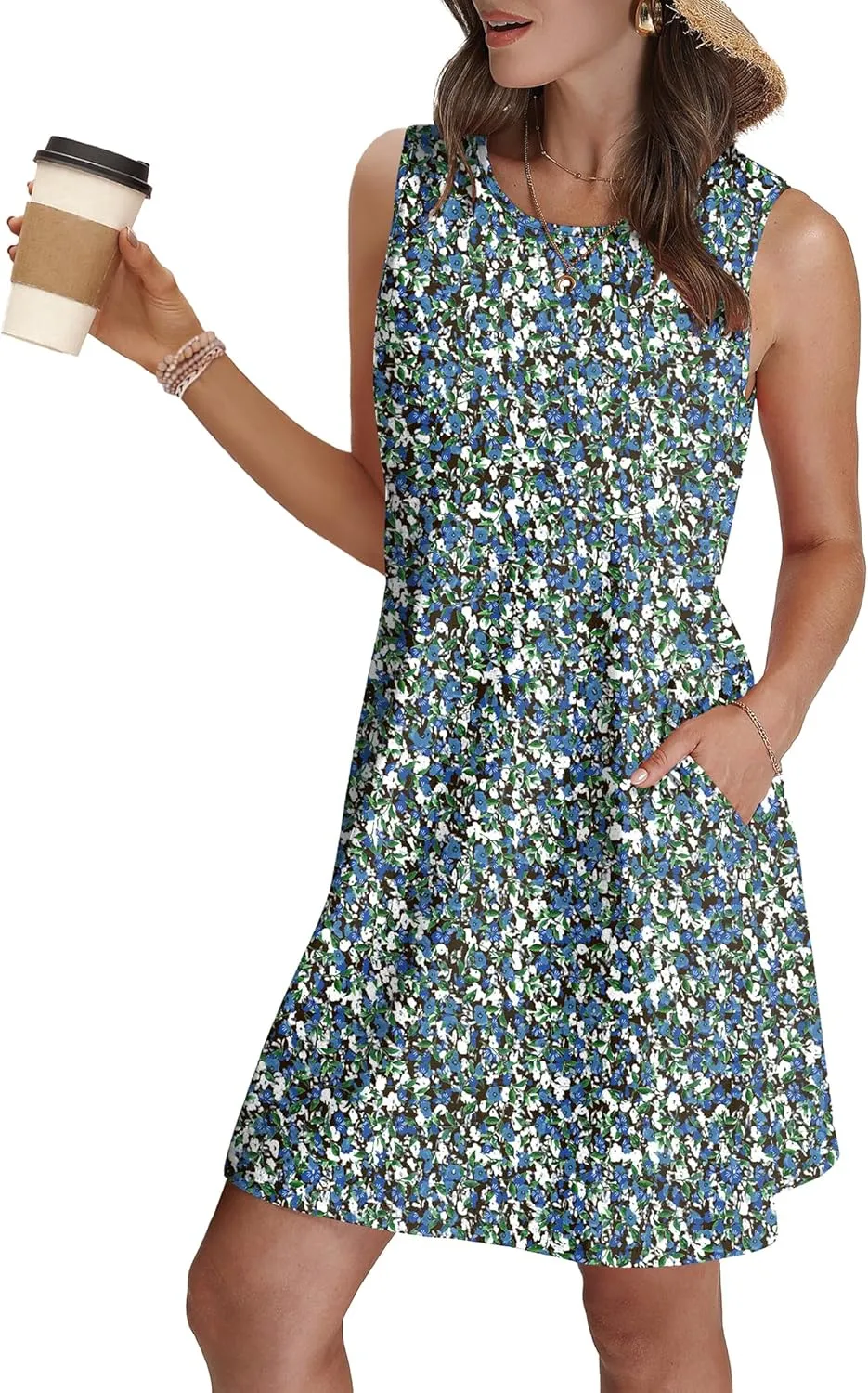 SAMPEEL Summer Dresses for Women 2025 Eyelet Sleeveless Sundresses Tank Dresses with Pockets