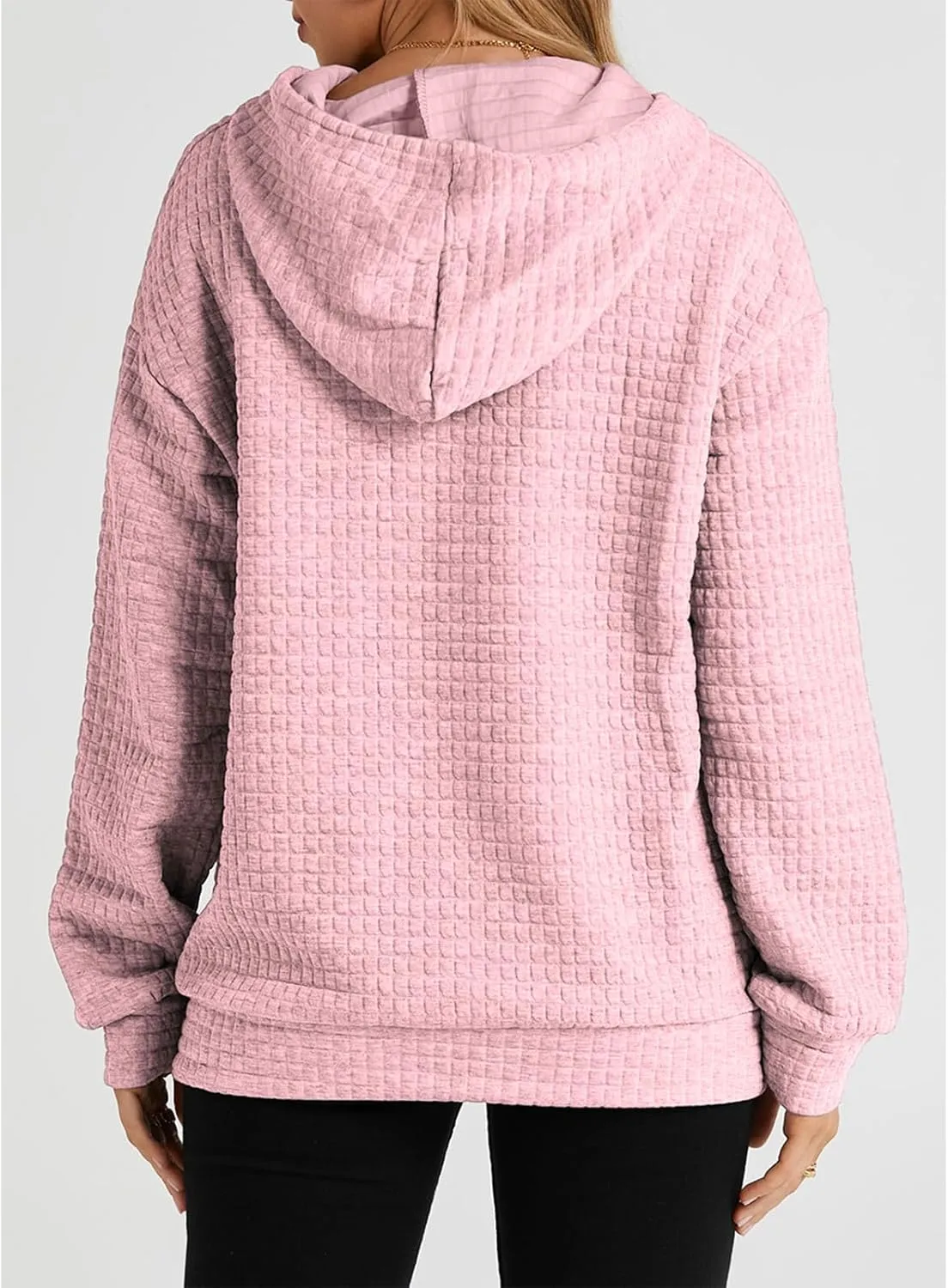 SELINK Hoodies For Women Casual Pullover Waffle Long Sleeve Drawstring Hooded Sweatshirt with Pocket