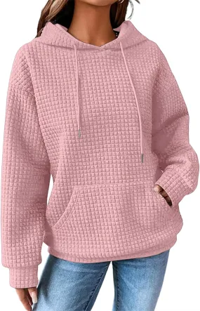 SELINK Hoodies For Women Casual Pullover Waffle Long Sleeve Drawstring Hooded Sweatshirt with Pocket
