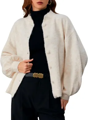 SHENHE Women's Button Front Oversized Cardigan Lantern Sleeve Drop Shoulder Loose Cardigan Sweater