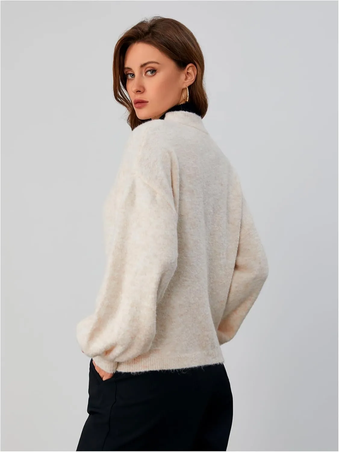 SHENHE Women's Button Front Oversized Cardigan Lantern Sleeve Drop Shoulder Loose Cardigan Sweater