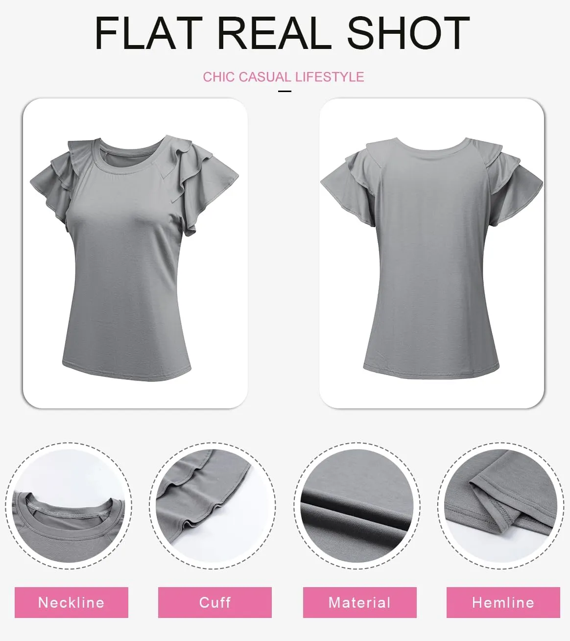 SHEWIN Womens Summer Tops Ruffle Short Sleeve T Shirts Casual Slim Fit