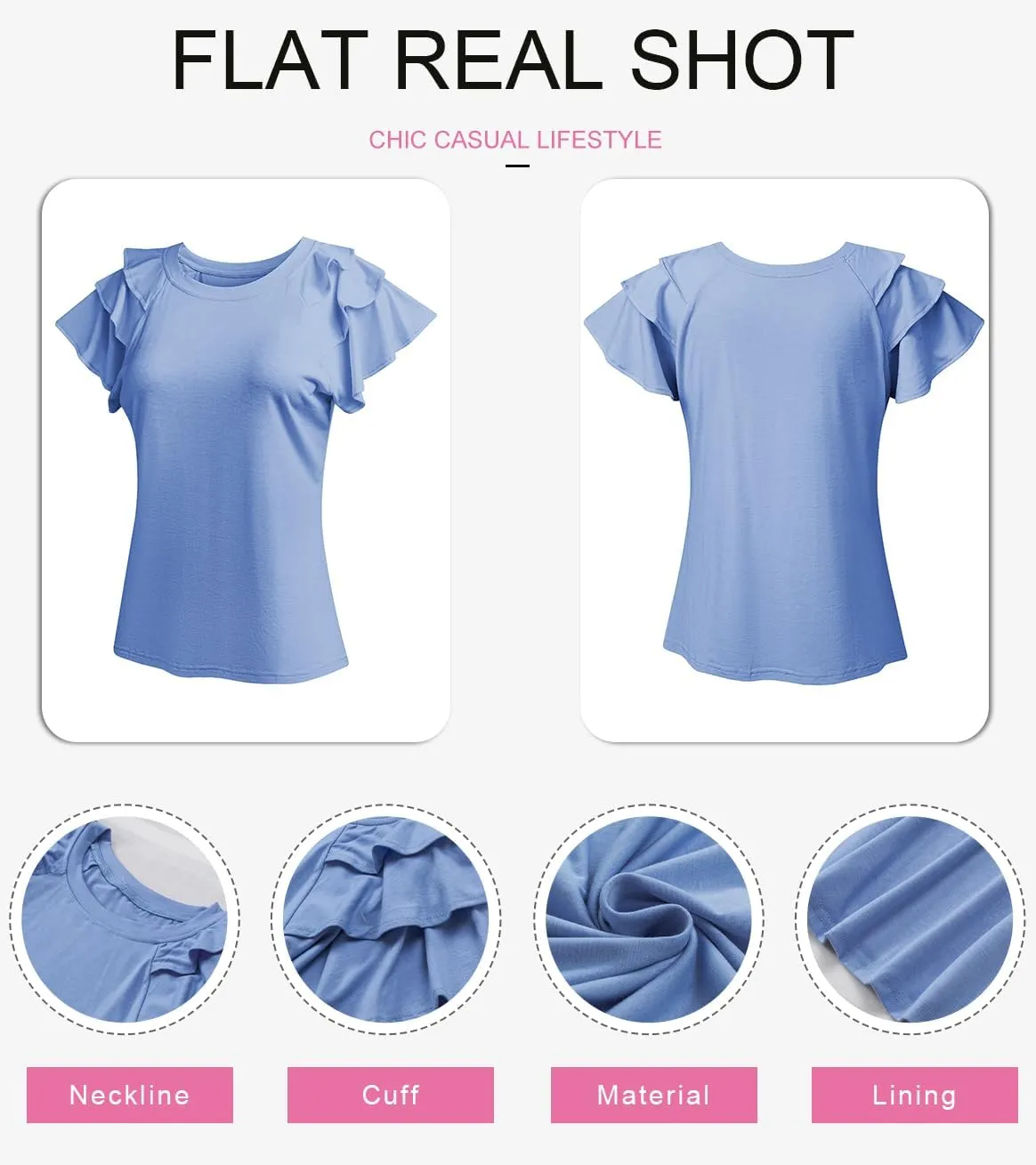 SHEWIN Womens Summer Tops Ruffle Short Sleeve T Shirts Casual Slim Fit