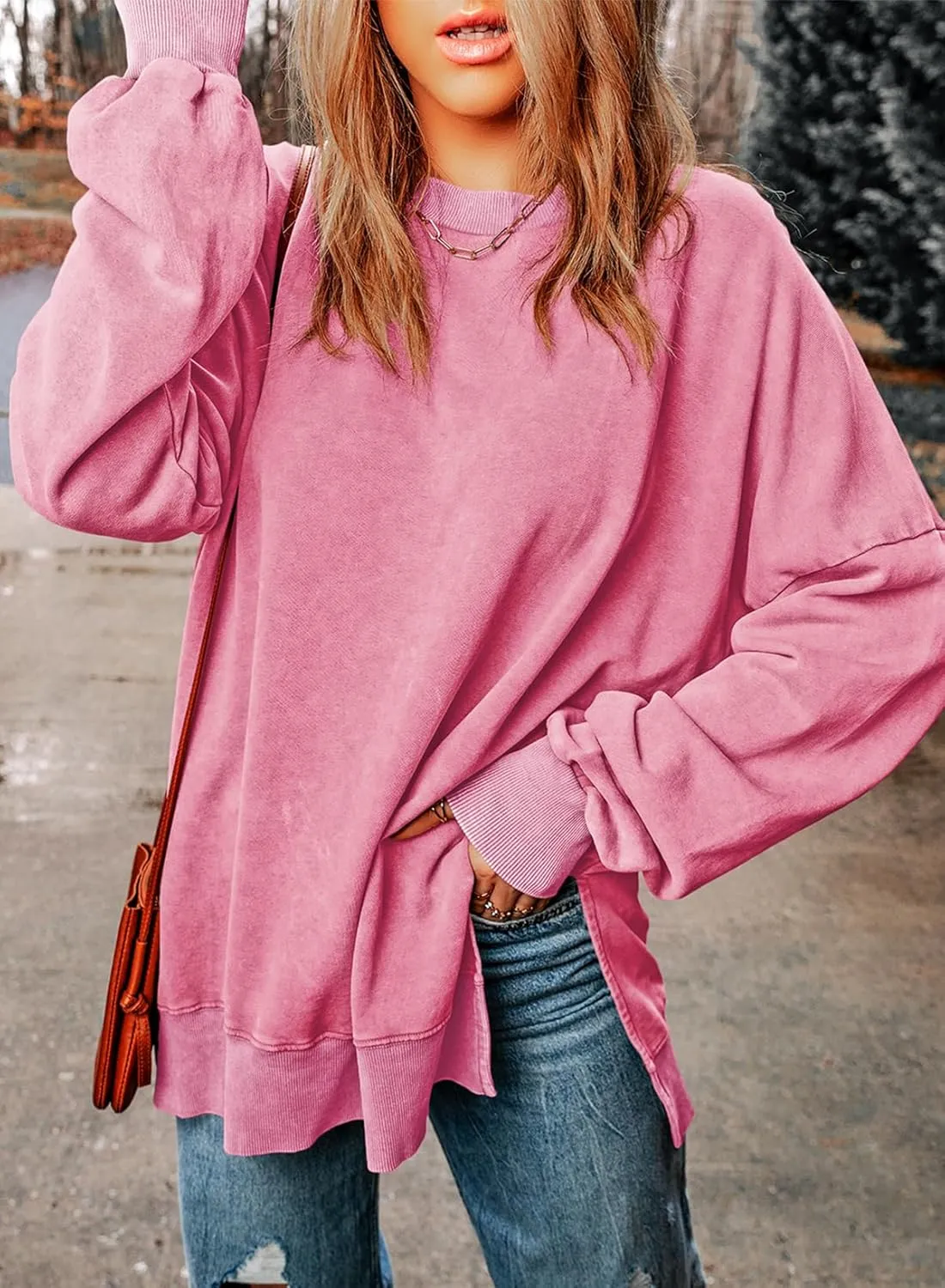 SHEWIN Womens Sweatshirt Casual Long Sleeve Crewneck Lightweight Pullover Tops Loose Sweatshirts