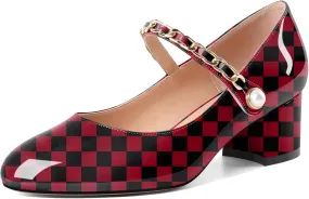 Soireelady Womens Mary Jane Shoes, Chunky Block Heel Pumps, Low Heel Round Closed Toe Heels Dress Shoes Comfort Fashion Wedding Patent 2 Inches