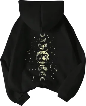 SOLY HUX Women's Graphic Hoodies Drawstring Long Sleeve Moon Print Sweatshirt Pullover Fall Tops
