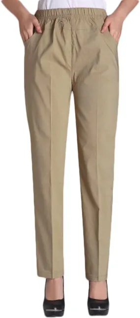 Soojun Womens Summer Elastic Waist Comfy Stretch Pull On Pants