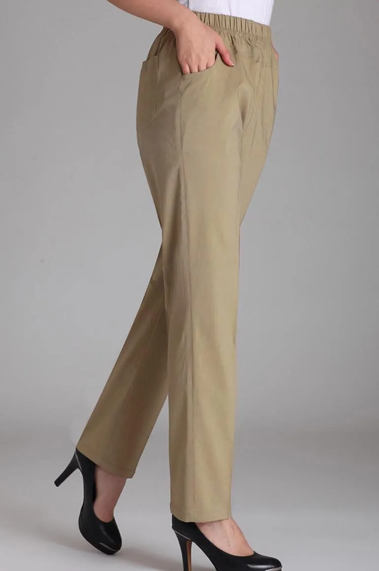Soojun Womens Summer Elastic Waist Comfy Stretch Pull On Pants